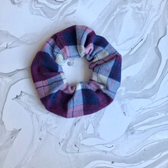 Handmade Blue and Purple Plaid Flannel Scrunchy - Picture 1 of 4